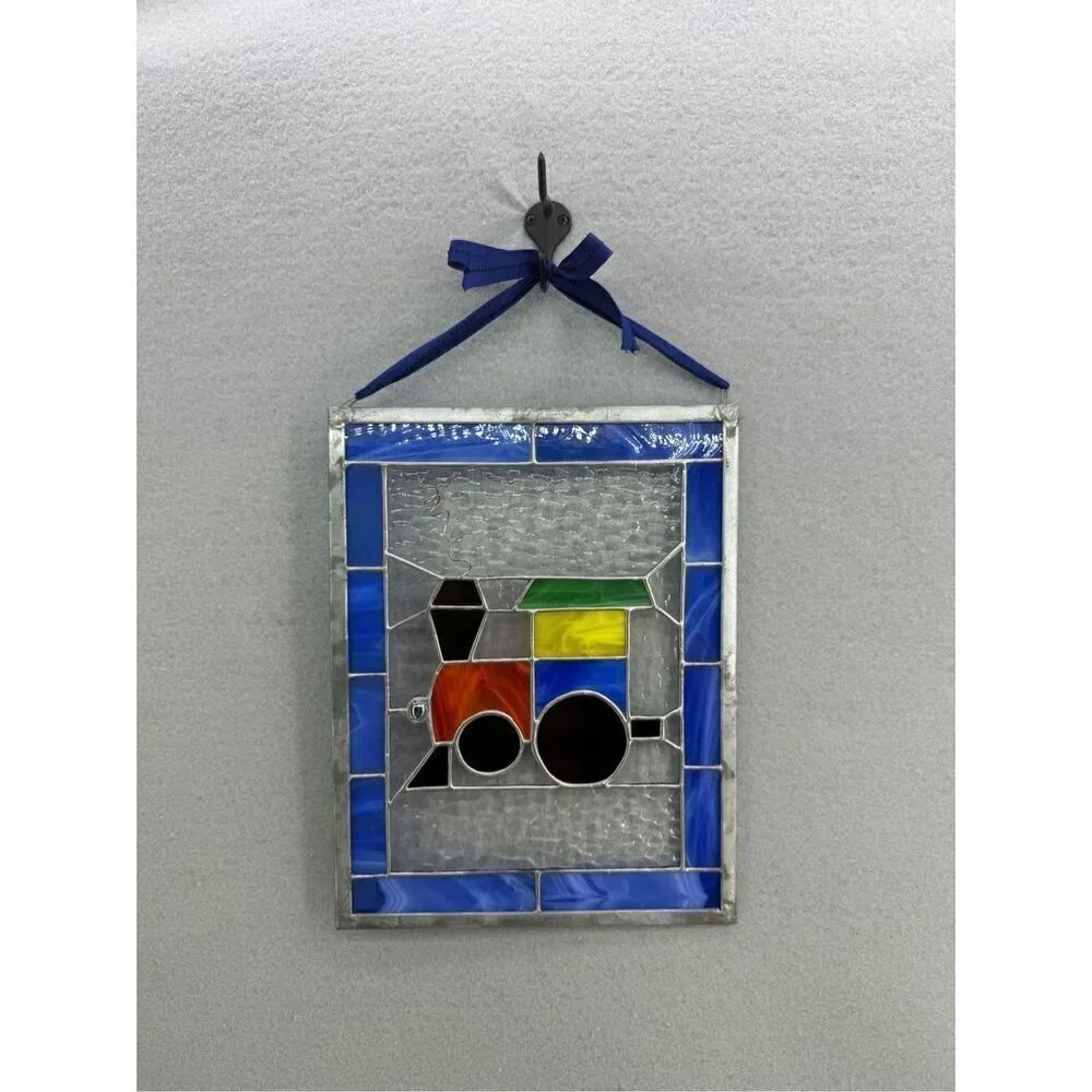 Happy Little Train Child's Decoration Stained Glass Art Hanging 12" X 9.5"